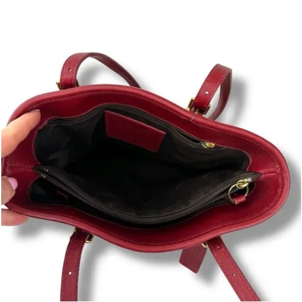 COACH Vintage Red Leather Tote Bag with Gold Accents - Picture 5 of 16